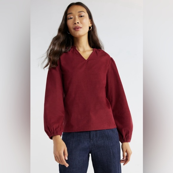 Time and Tru Women's Puff Sleeve Corduroy Top - Picture 2 of 6